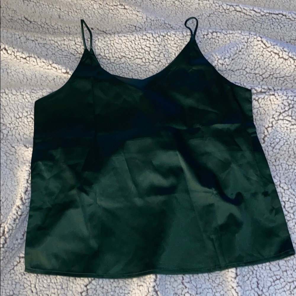 BNWOT Emerald Green Satin V-neck Tank
